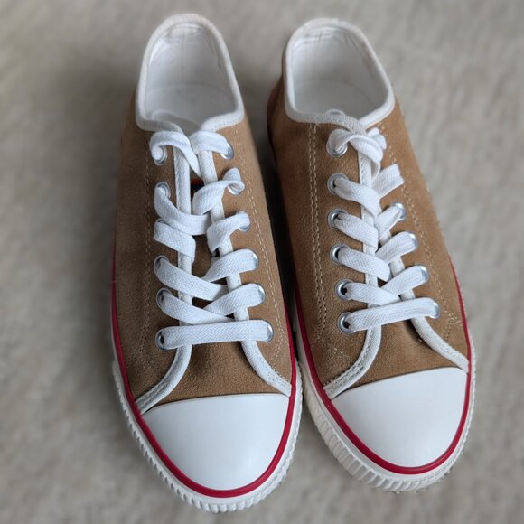 Sandro Paris Flame Suede Sneakers | EU 36 / US 5.5 | Beige & Red | NWT - Picture 2 of 9